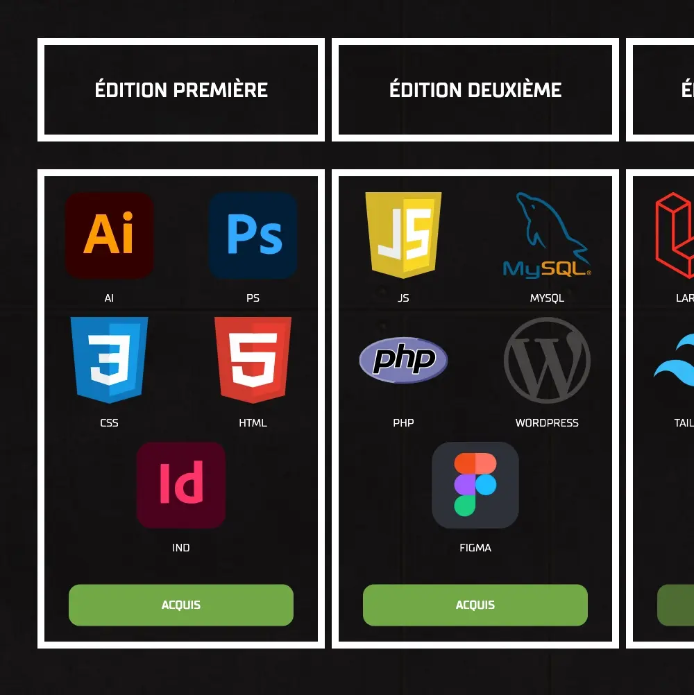 Section édition, où on voit les applications que je maîtrise